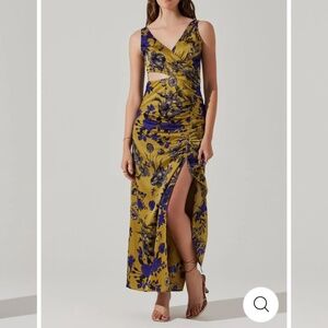 ASTR Floral Ruched Cut Out Dress